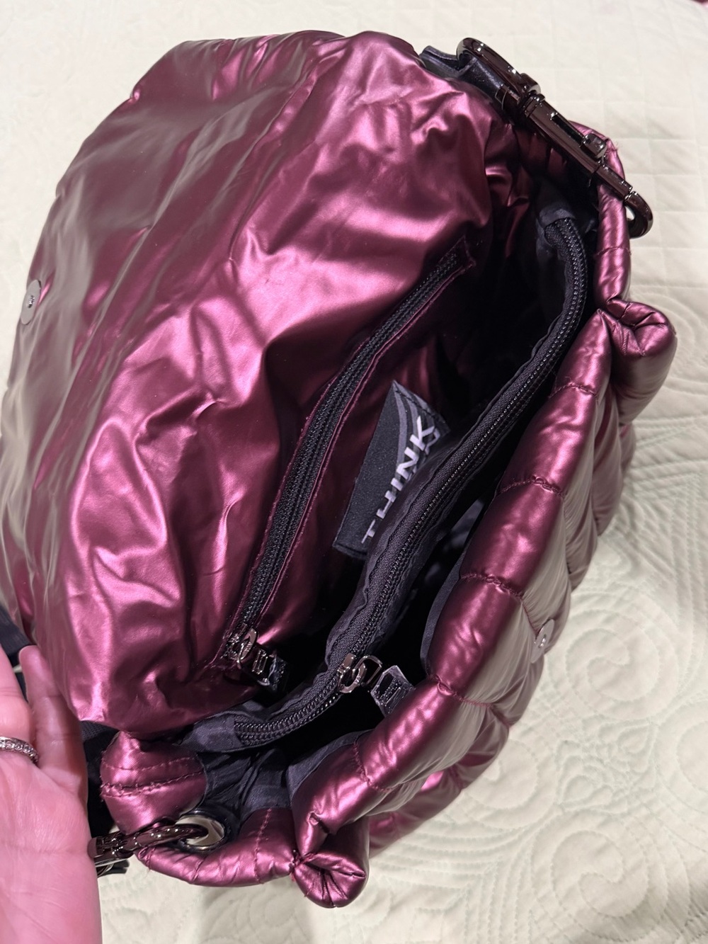 THINK ROYLYN Quilted Puffer Crossbody Bag in Metallic Burgundy - Picture 3 of 3